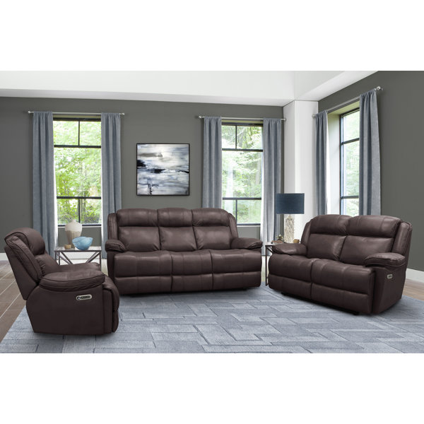 Lanzo gray leather store reclining sofa